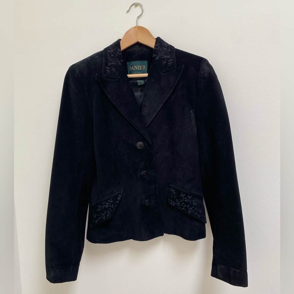 Danier Black Suede Embroidered Women's Blazer Jacket